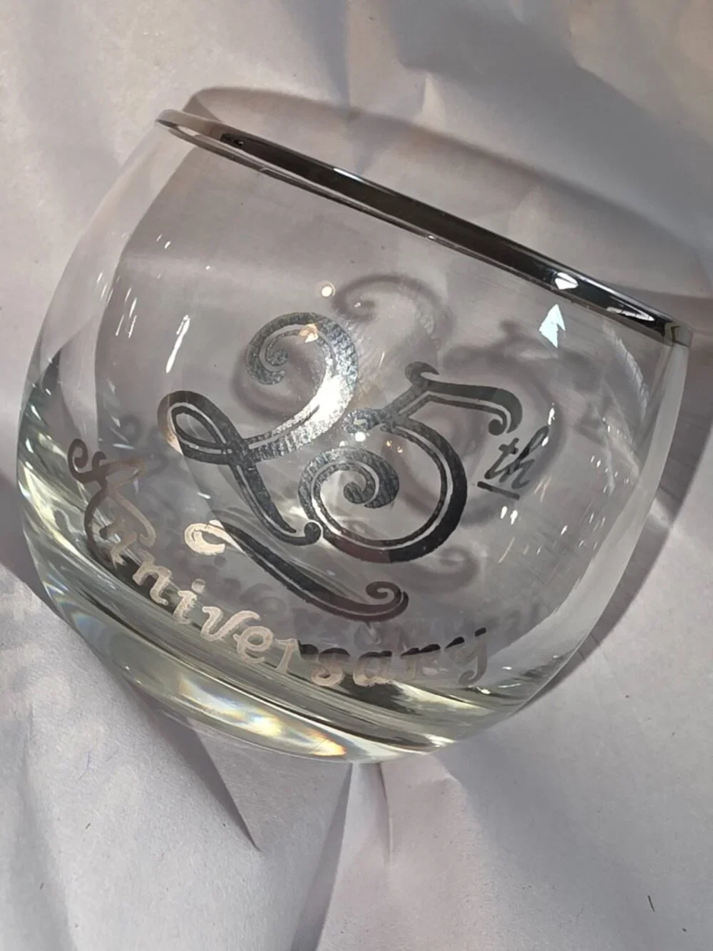 25th Anniversary Votive Glasses Set of 6 Clear Metallic Rim Writing Wedding Gift